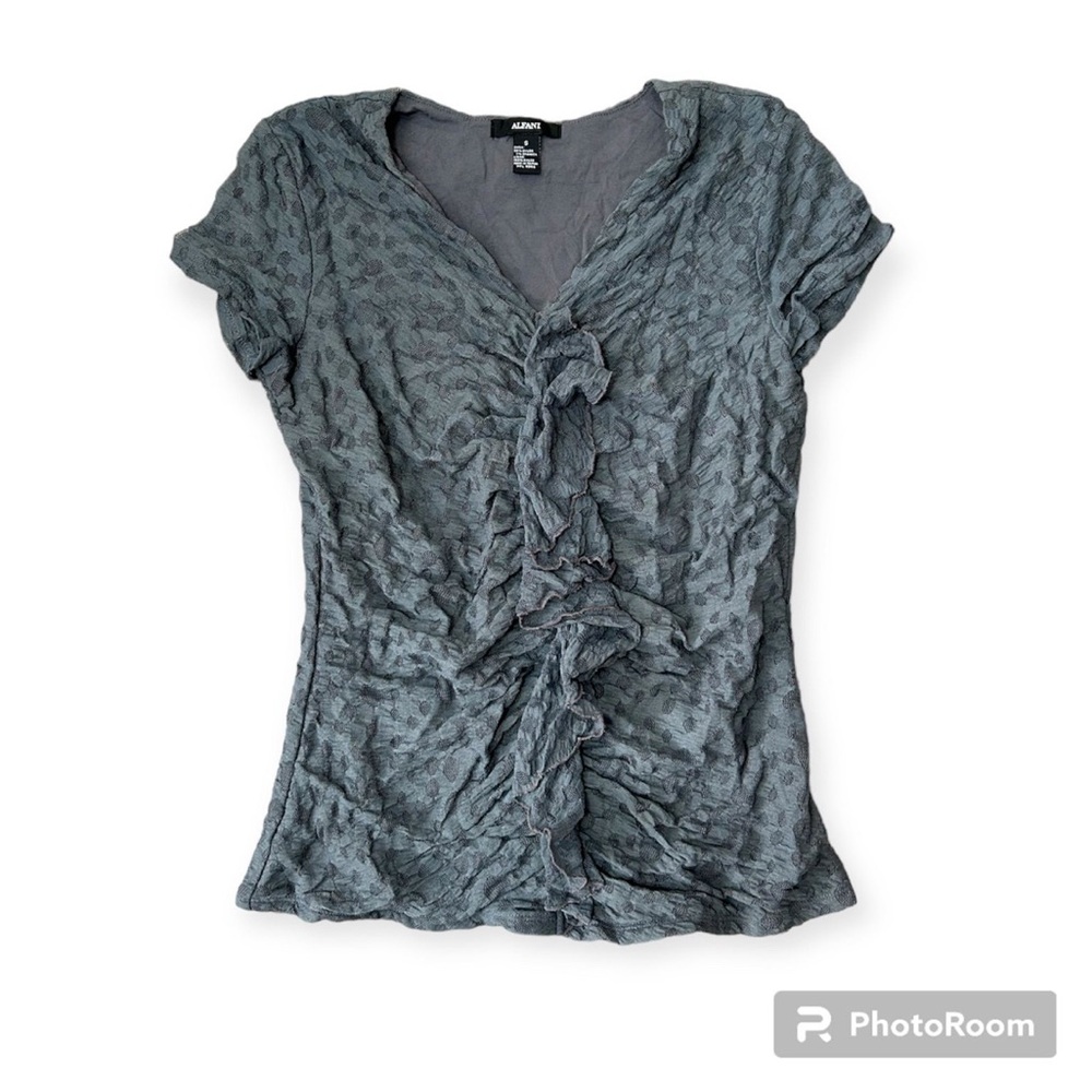 Alfani Ruched Ruffle V-Neck Cap Sleeve Leopard Print Top Women’s Small